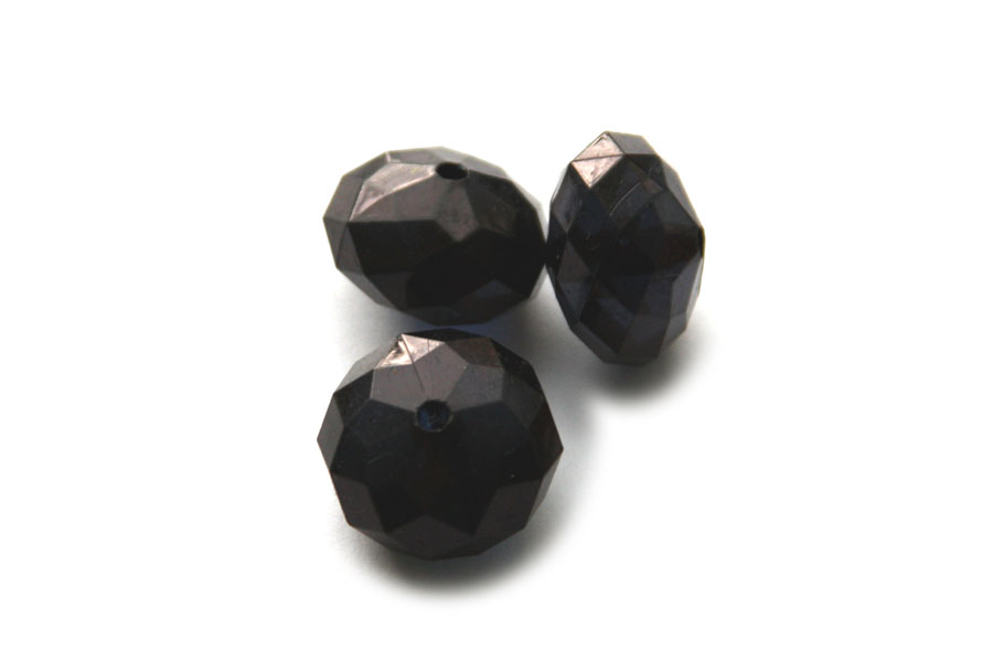 Flat round acrylic Facetted bead, squash, 22x16mm, Black, 10 pcs