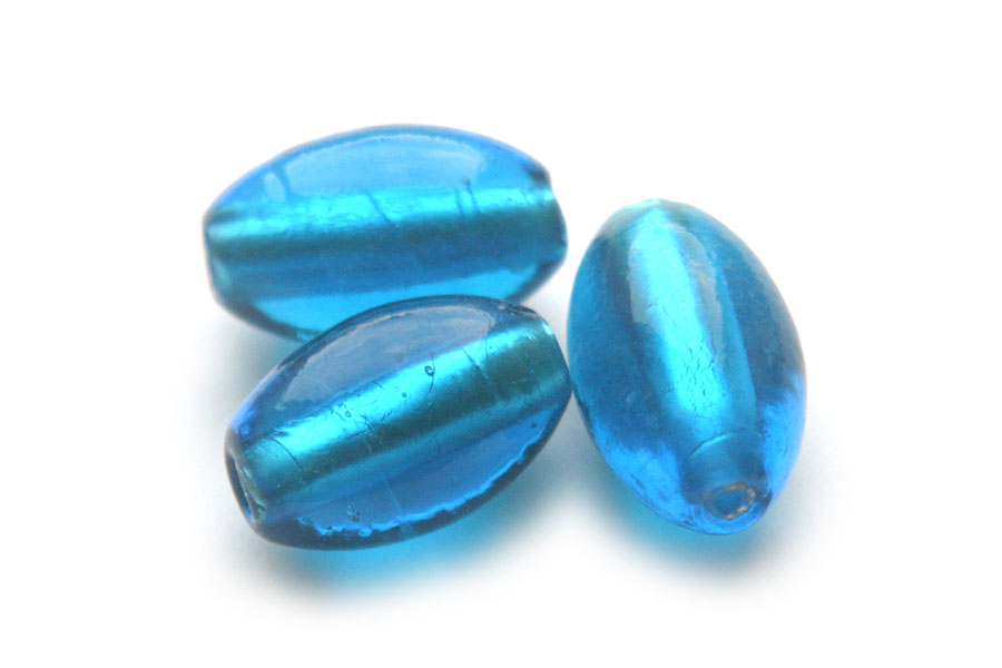 Oval silver foil bead, 17x27mm, Bright turquoise, 10 pcs