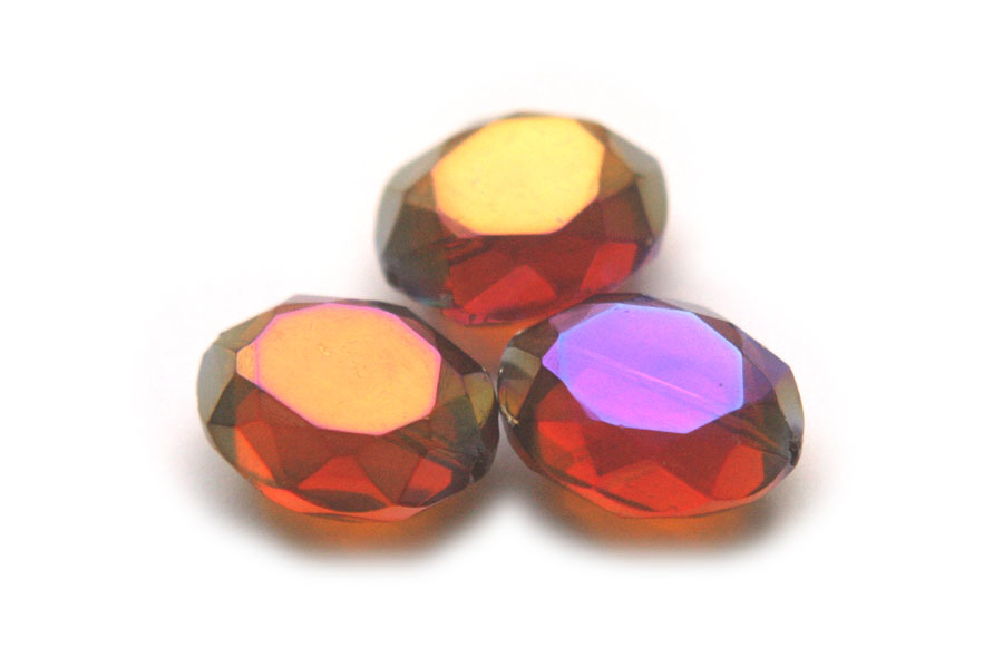 Oval facet crystal glass bead rainbow sheen, 24x20mm, Brown, 5 s