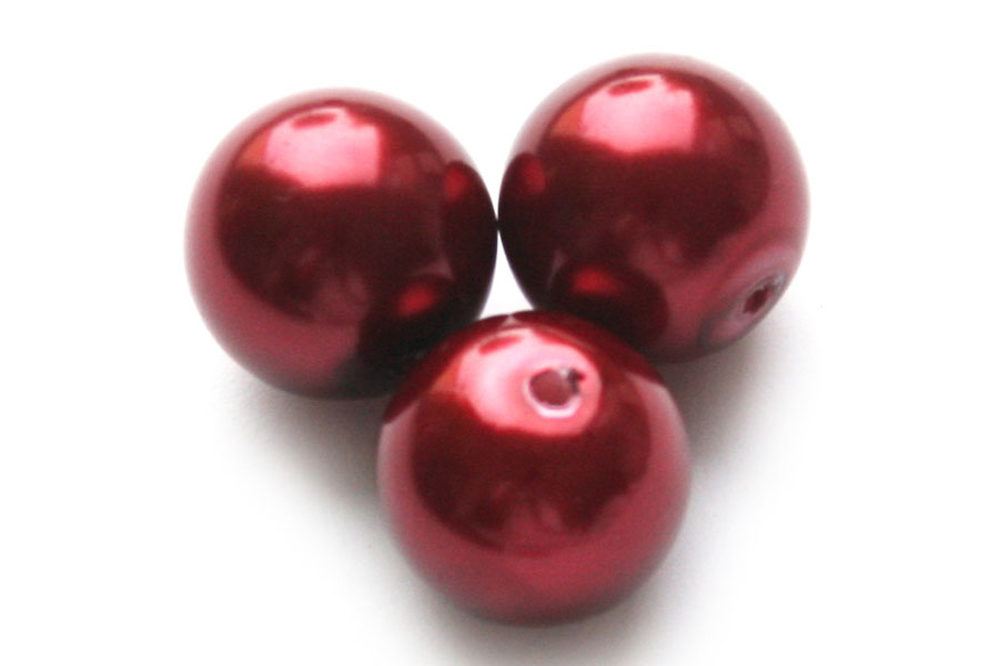 Round glass pearl, 12mm, Red, 50 pcs