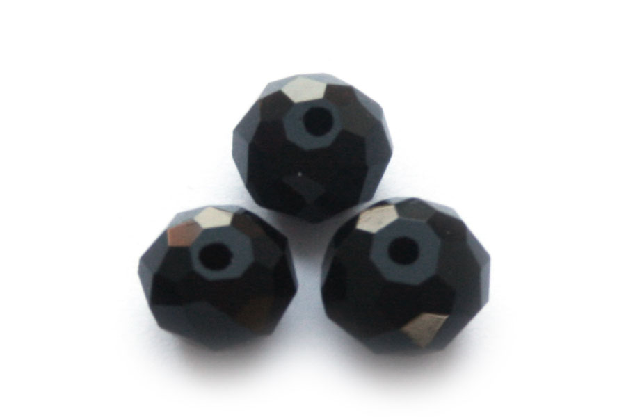 Rondelle bead, crystal, facetted, 6x8mm, Black, 70 pcs