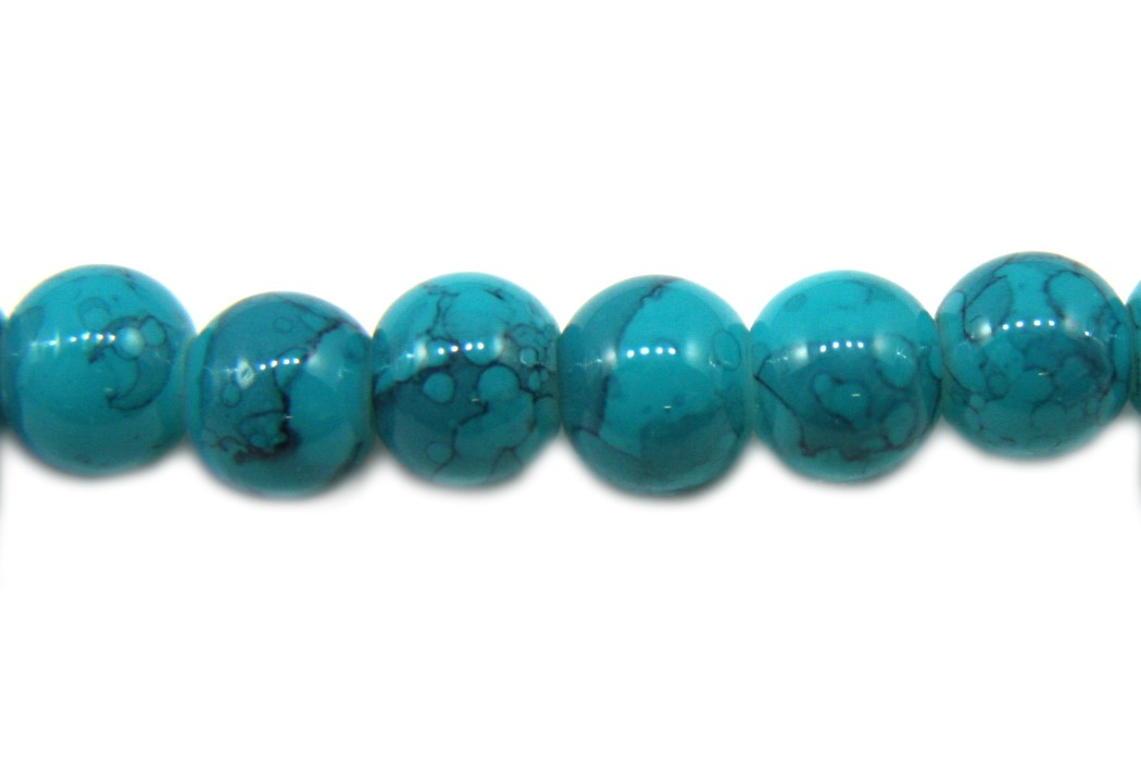 Round bead, painted glass,  6,5mm, Turquoise, 100 pcs
