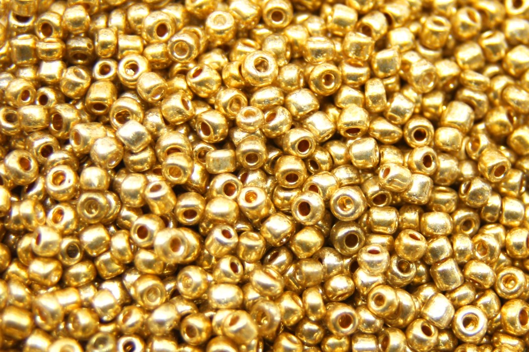 Seed beads, electroplated glass,  2mm, Gold, 25 gr