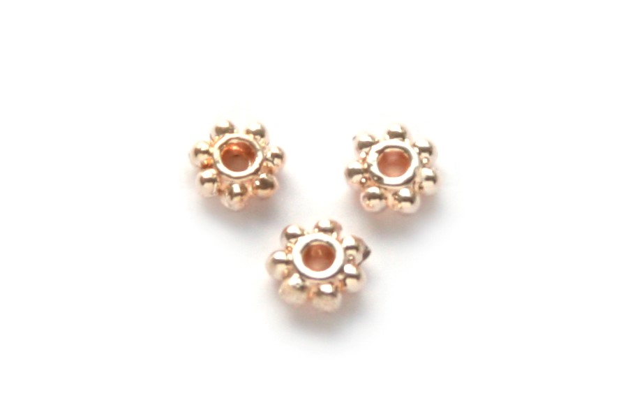 Round flat spacer with little balls,  4mm, Rose Gold, 100 pcs