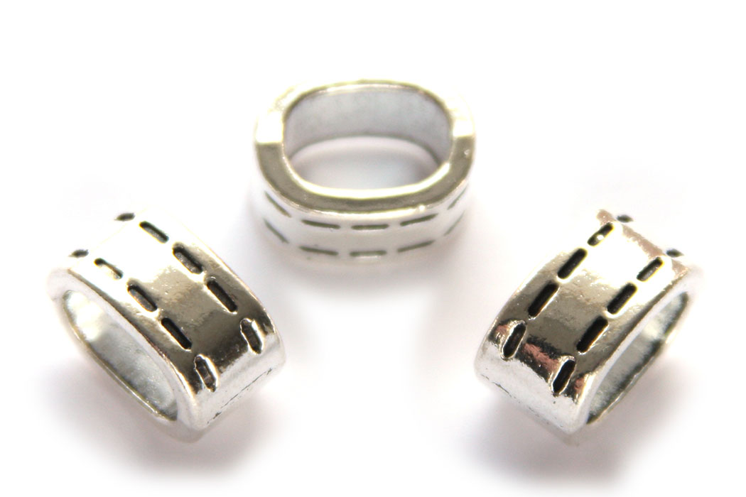 Ovalen metalen schuiver voor leer, 8,5x15mm, Zilver, 8 st