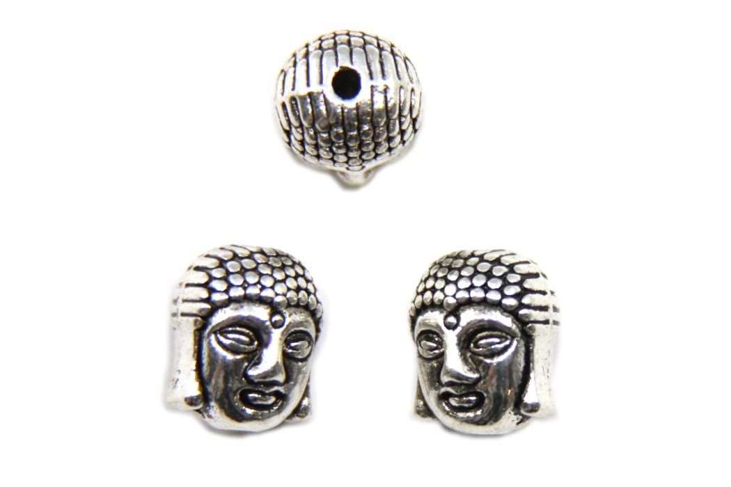 Buddha, Metal bead, 11x9mm, Antique Silver, 10 pcs