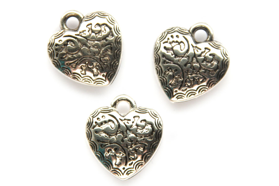 Heart-shaped convex metal coated pendant, 17x18mm, 25 pcs