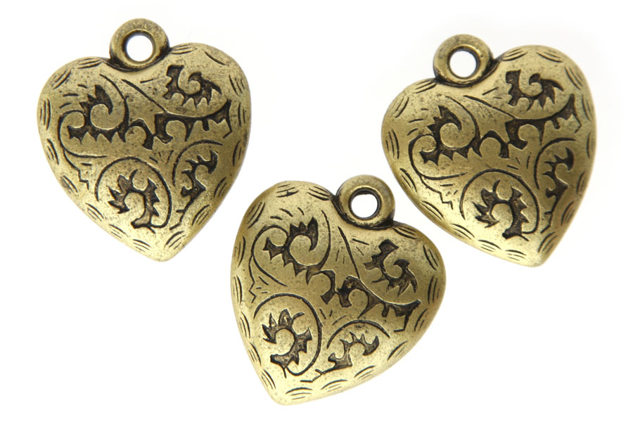 Heart shaped metal look pendant, 21x24mm, Bronze, 15 pcs