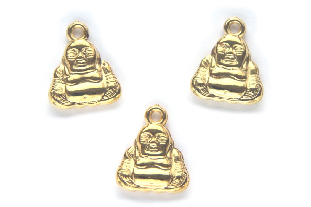 Buddha, metal look charm/pendant, 20x17mm, Gold, 15 pcs