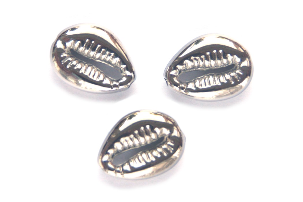 Cowrie Shell bead connector, metal look, 18x13,5mm, Silver, 10 p