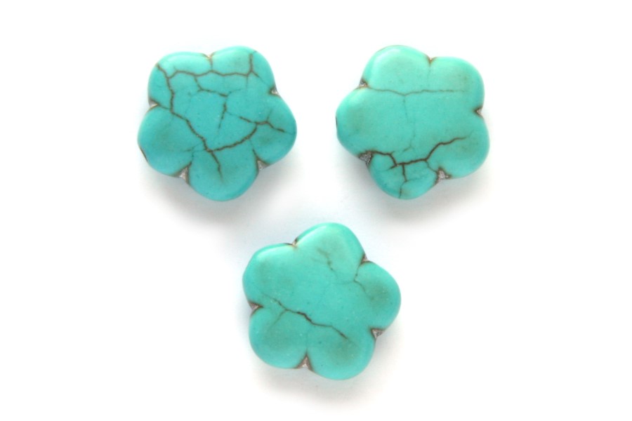 Flower shaped bead, Synthetic Turquoise, 14mm, Turquoise, 10 pcs