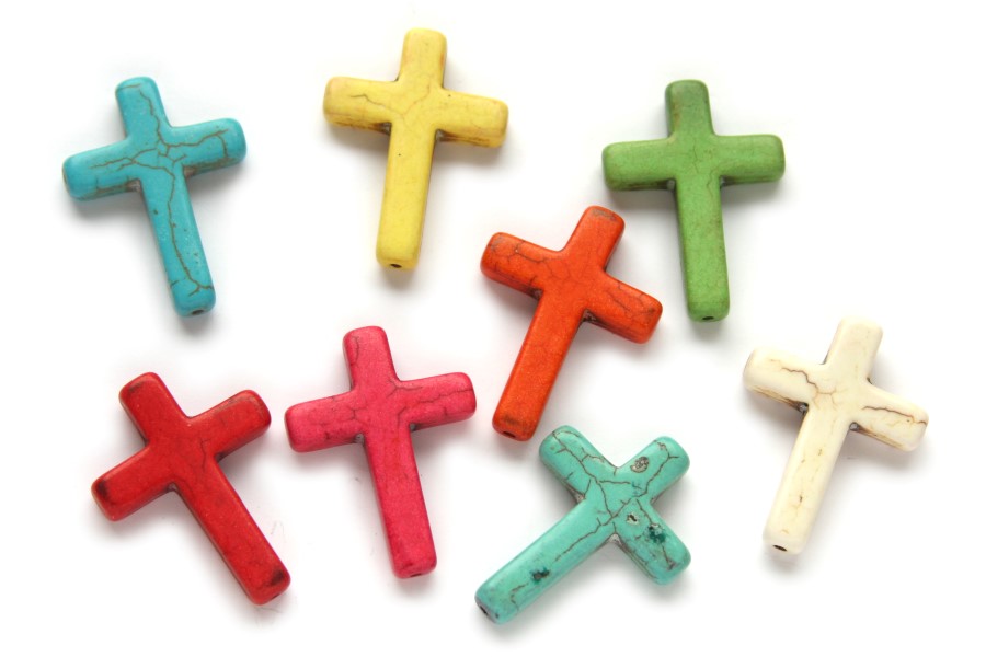 Bead mix, Cross, Synthetic Turquoise, 26x36mm, Multi Colour, 5 p