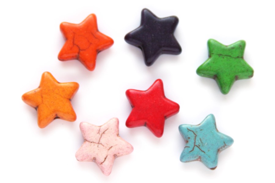 Bead mix, Star, Synthetic Turquoise, 15mm, Multi Colour, 25 pcs