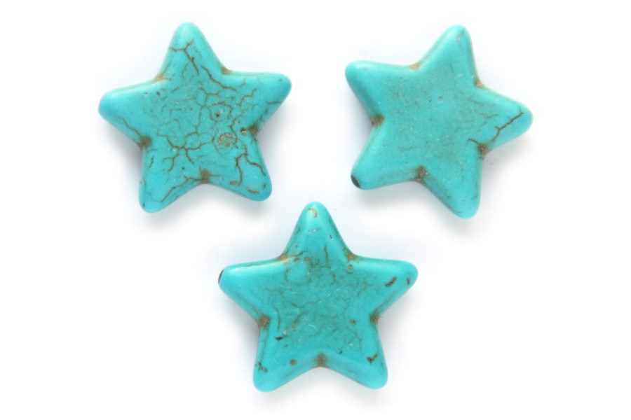 Star shaped bead, Synthetic Turquoise, 25x6mm, Turquoise, 5 pcs