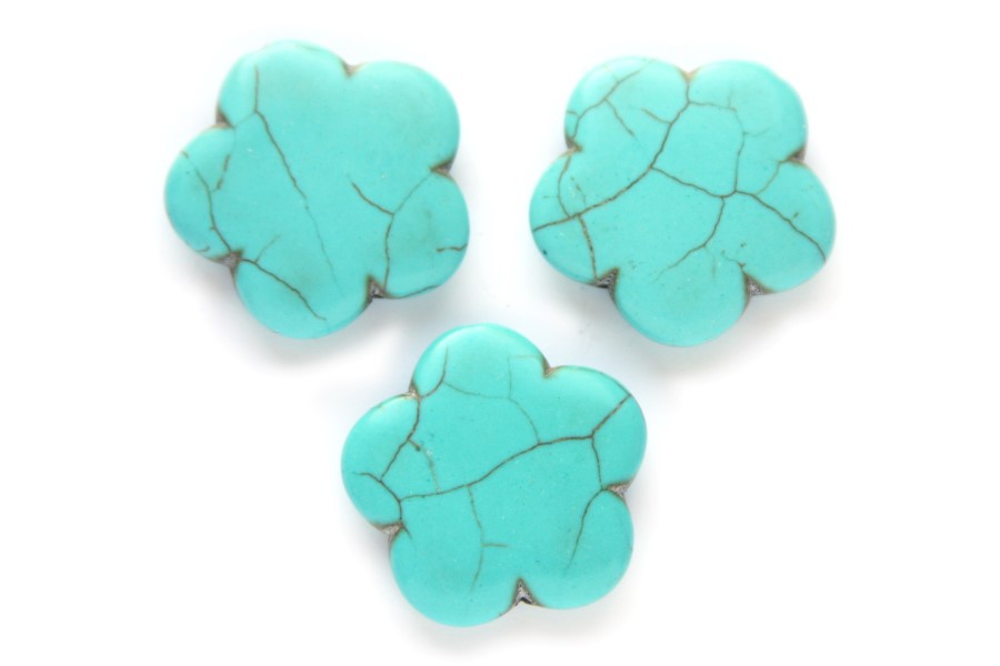 Bloemvormige kraal, Keramiek Turquoise, 30x3,5mm, Turquoise, 4 s