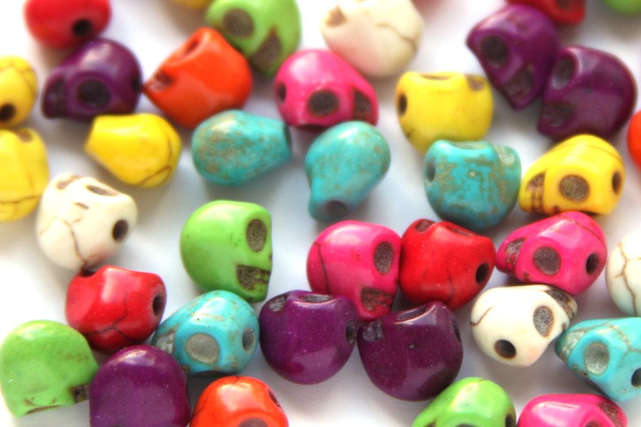 Bead mix, Skull, Synthetic Turquoise, 6x8mm, Multi Colour, 25 pc