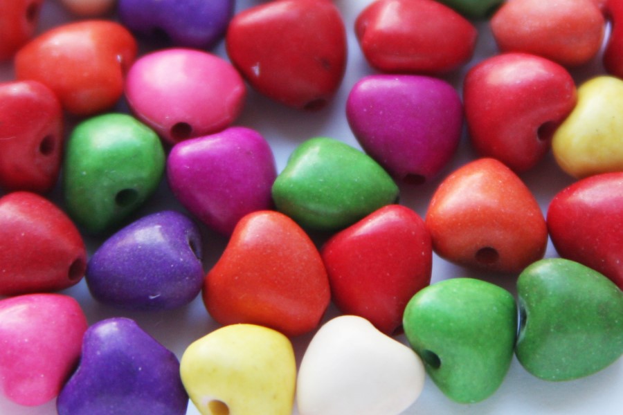 Bead mix, Heart, Synthetic Turquoise,  8mm, Multi Colour, 25 pcs