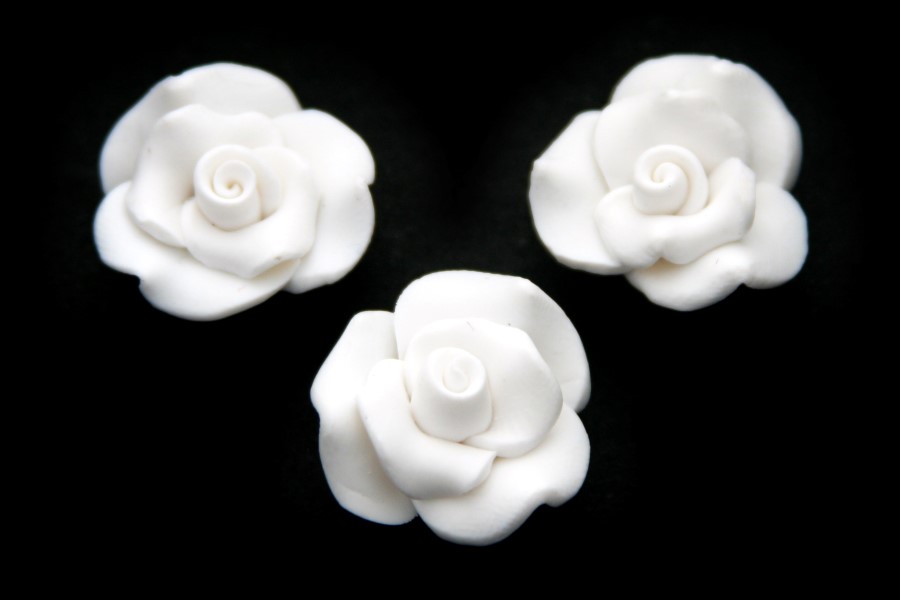 Rose, Fimo clay bead, 20x12mm, White, 10 pcs