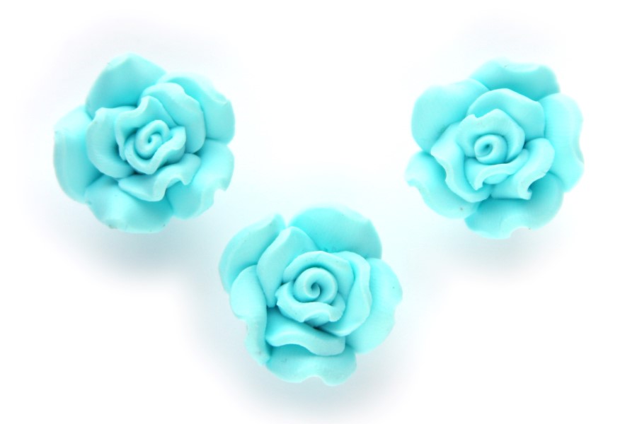 Rose, Fimo clay bead, 20x12mm, Turquoise, 10 pcs