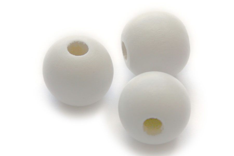 Round wooden bead, 19mm, White, 50 pcs