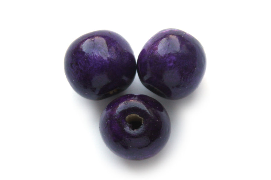 Round wooden bead, 15mm, Purple, 100 pcs