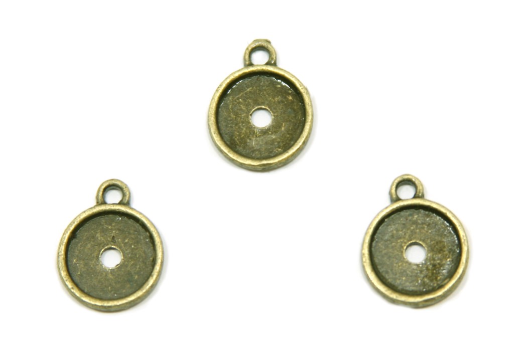 Cabochon setting, Pendant, 10mm, Metal, 16x12mm, Antique Gold, 1