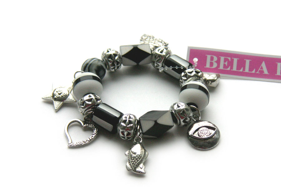 Bracelet with charms, black / white, 1 pc