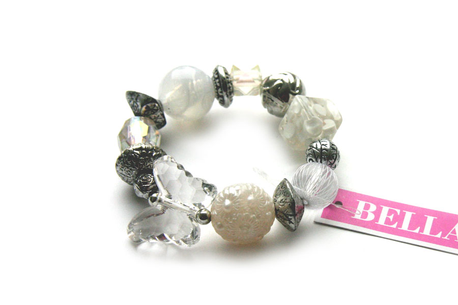 Bracelet with butterfly, white / transparent / silver, 1 pc