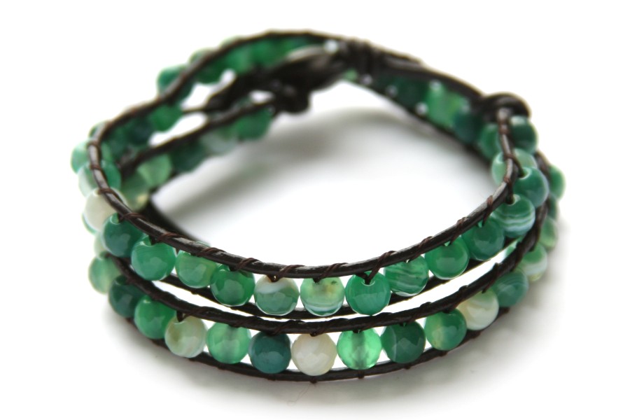 Friendship bracelet, leather, Green Agate, 40 cm, 1 pc