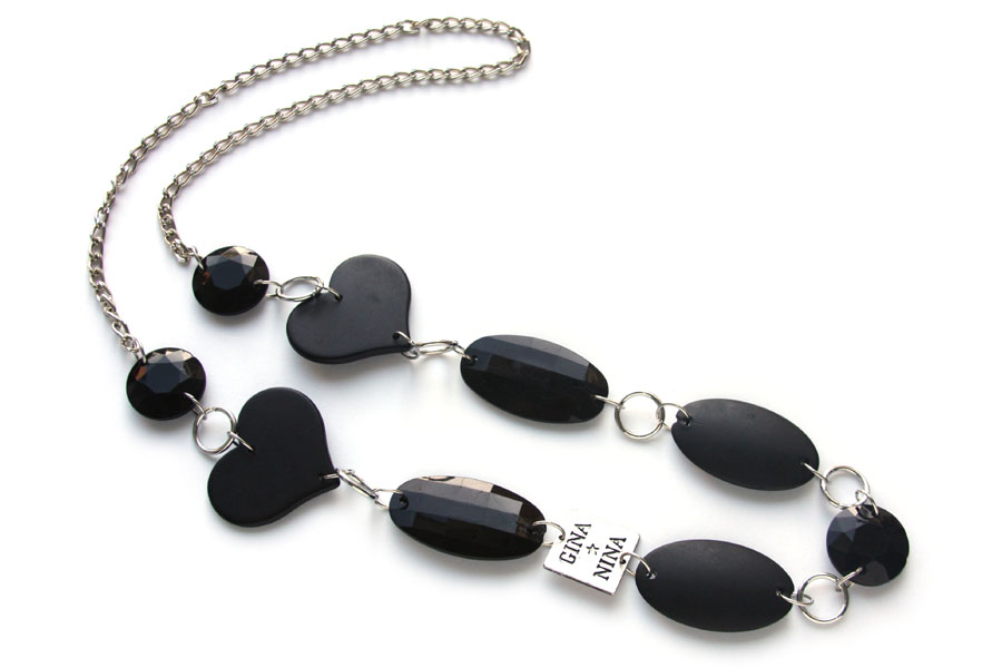 Connected ring chain with hearts, black, 1 pc