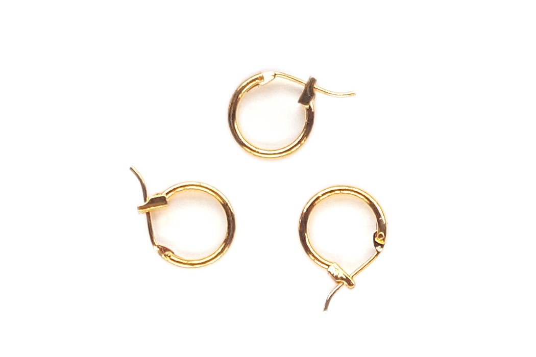 Ear rings, metal, 12mm, Gold, 4 pcs (2 pairs)
