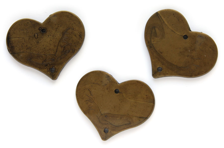 Heart shaped acrylic ornament, bronze, 2 holes, 44x36mm, 10 pcs