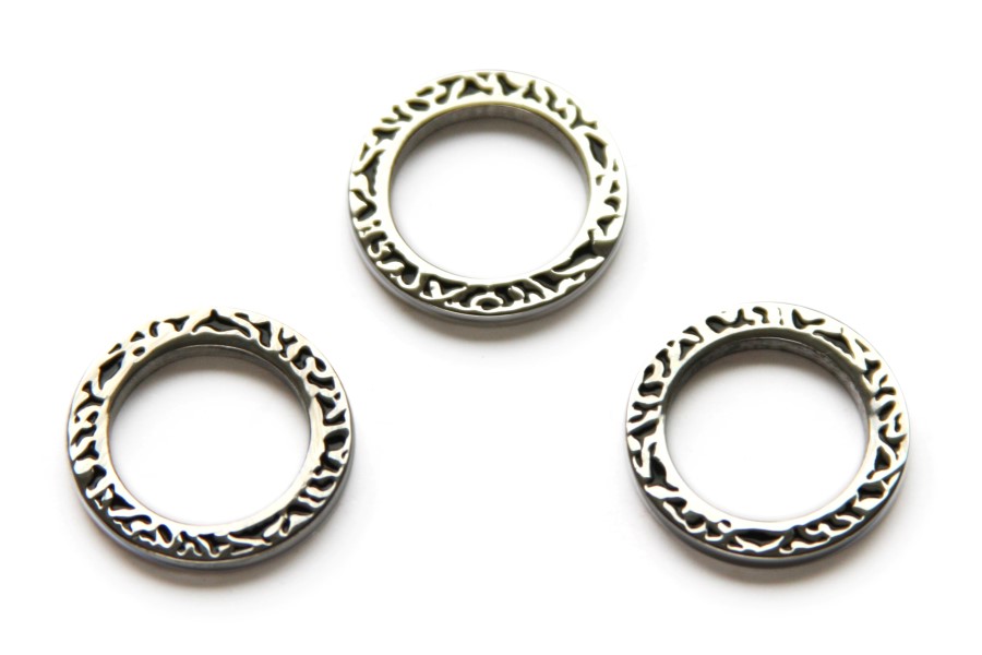 Round ring ornament DQ, textured, 21mm, Silver color, 1 pc