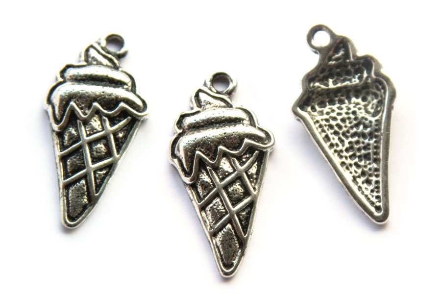 Ice cream cone, metal pendant, 15x28mm, 10 pcs