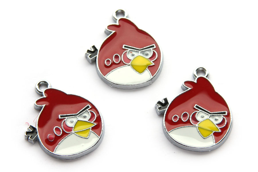 Angry bird, metal pendant, 24x26mm, Red, 5 pcs