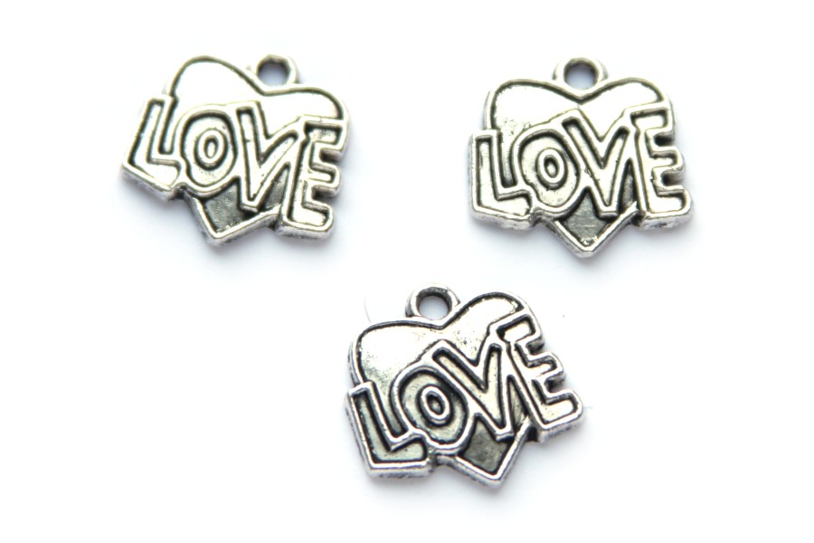 Heart, Love, metal pendant/charm, 18mm, Silver, 10 pcs