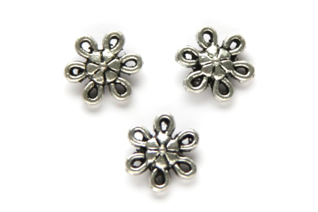 Flower shaped ornament/connector, 6 eyes, 10mm, 25 pcs