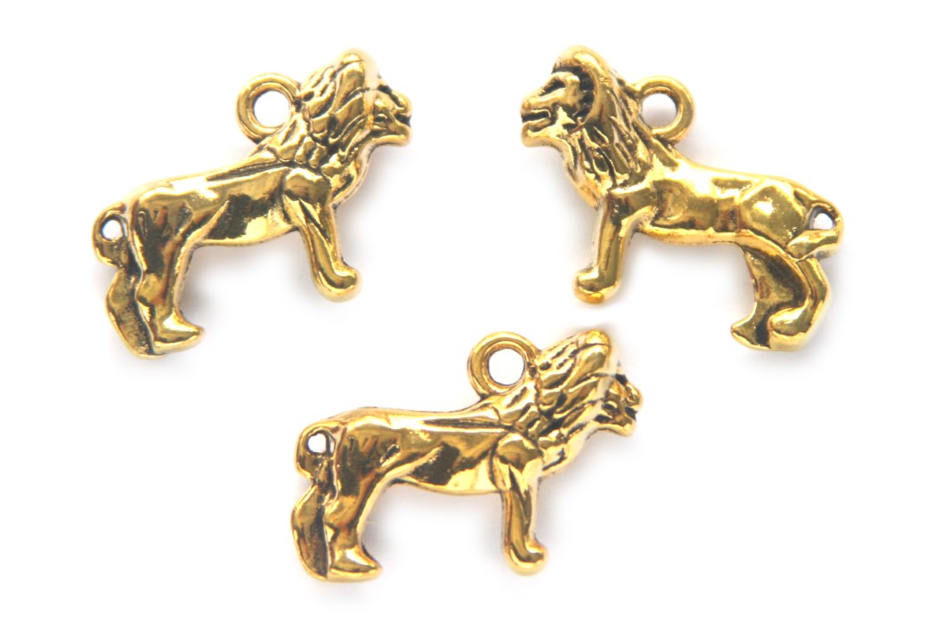 Lion, metal pendant / charm, 23x16mm, Gold, 5 pcs