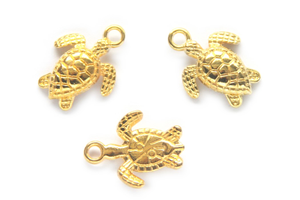 Turtle, metal pendant / charm, 16x13mm, Gold, 5 pcs