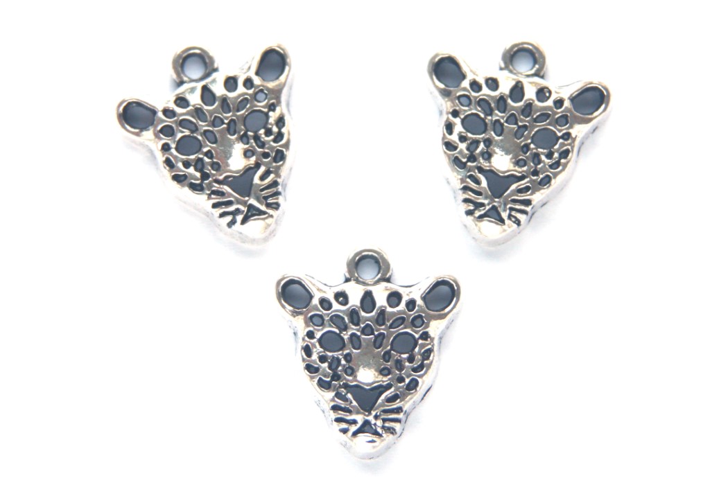Leopard, metal pendant/charm, 20x18mm, Silver, 5 pcs