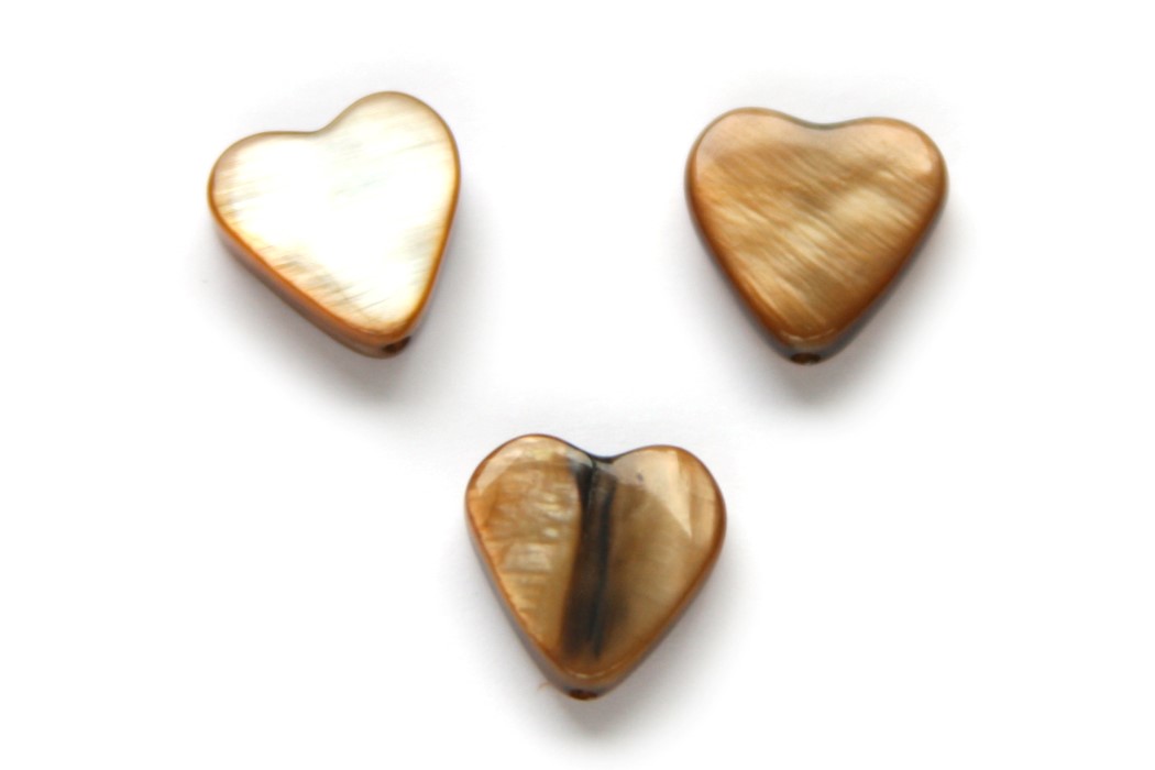 Heart shaped mother of pearl bead, 10mm, Brown, 20 pcs