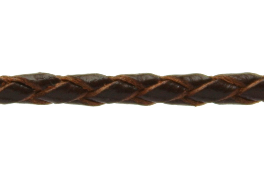Leather cord, braided, 3 mm, Brown, 1 m