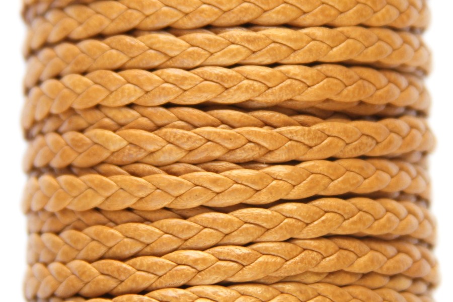 Flat braided leather, Cognac, 1 m