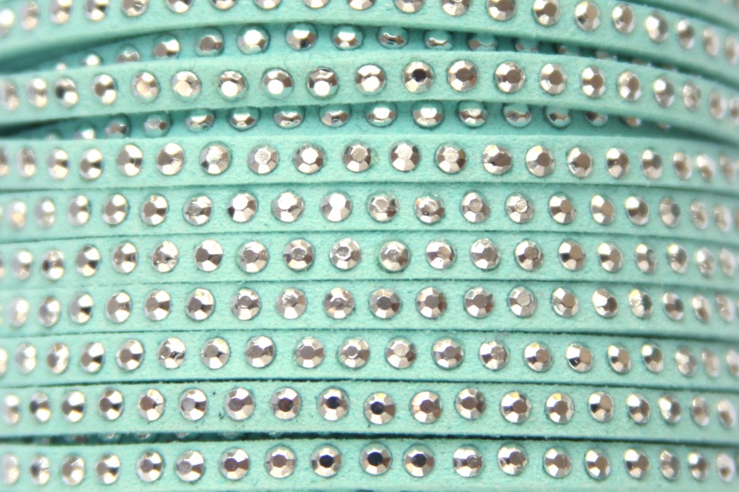 Imitation suede leather with strass, 3x2mm, Pastel turquoise, 2